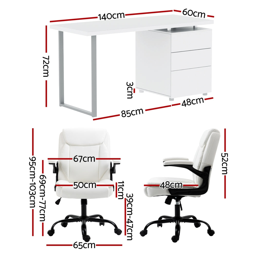 Office & Desk Chairs: Artiss Computer Desk Executive Office Chairs Sets White