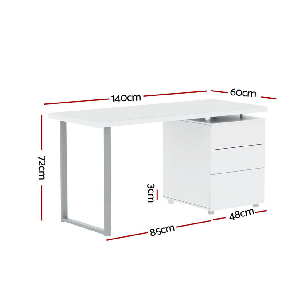 Desks: Artiss Computer Desk Drawer White 140CM