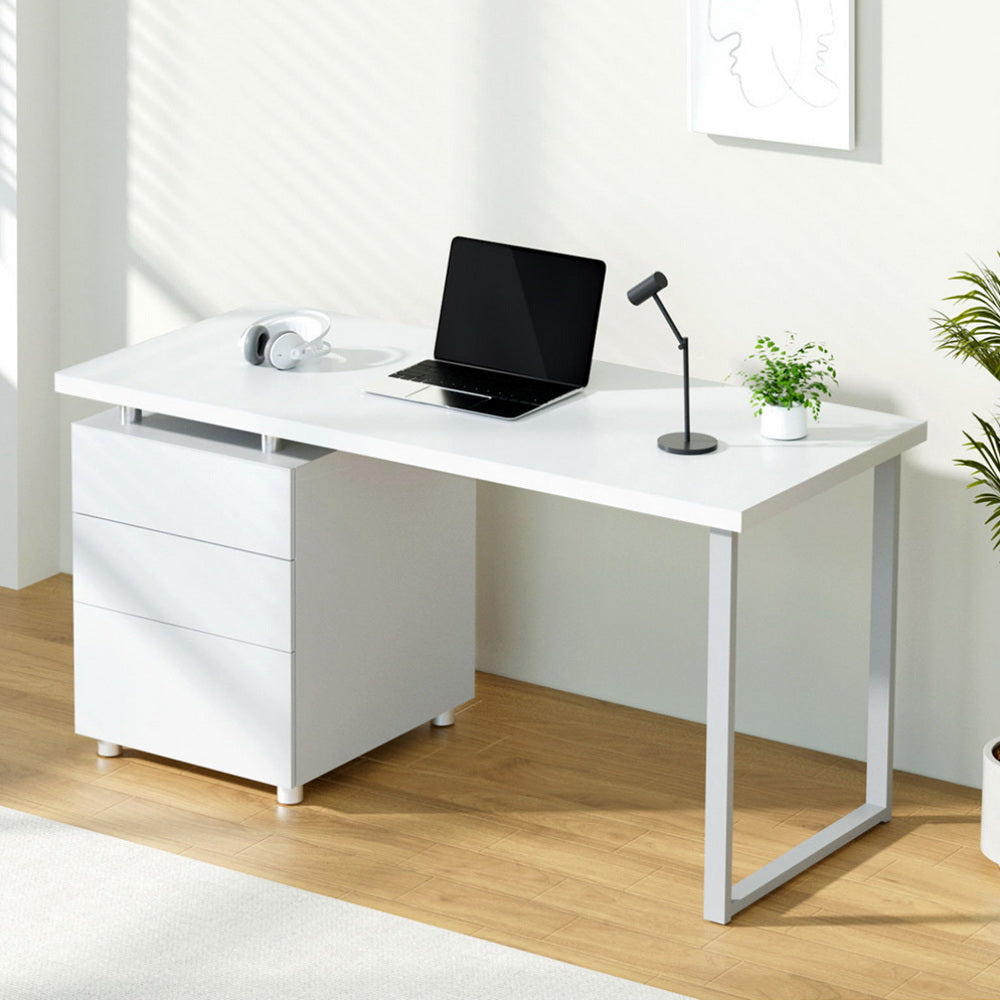 Desks: Artiss Computer Desk Drawer White 140CM