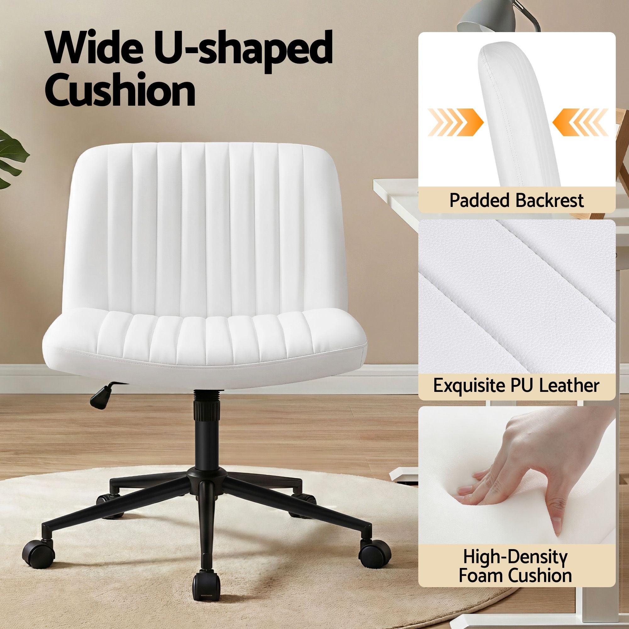 Artiss Office Desk & Chair Set 150cm Computer Desk with 6 Storage Shelves & Ergonomic Cross Legged Chair Armless Cross PU Leather Office Chair with Wheels