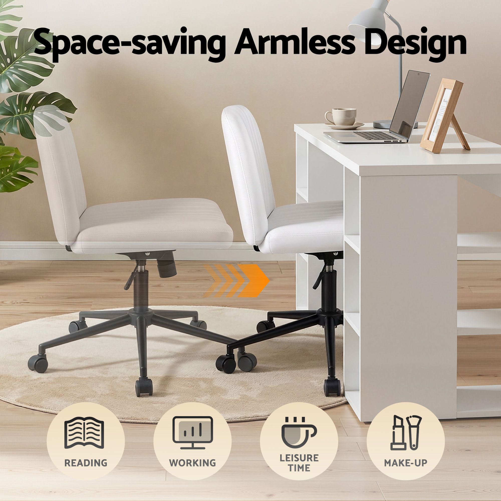 Artiss Office Desk & Chair Set 150cm Computer Desk with 6 Storage Shelves & Ergonomic Cross Legged Chair Armless Cross PU Leather Office Chair with Wheels