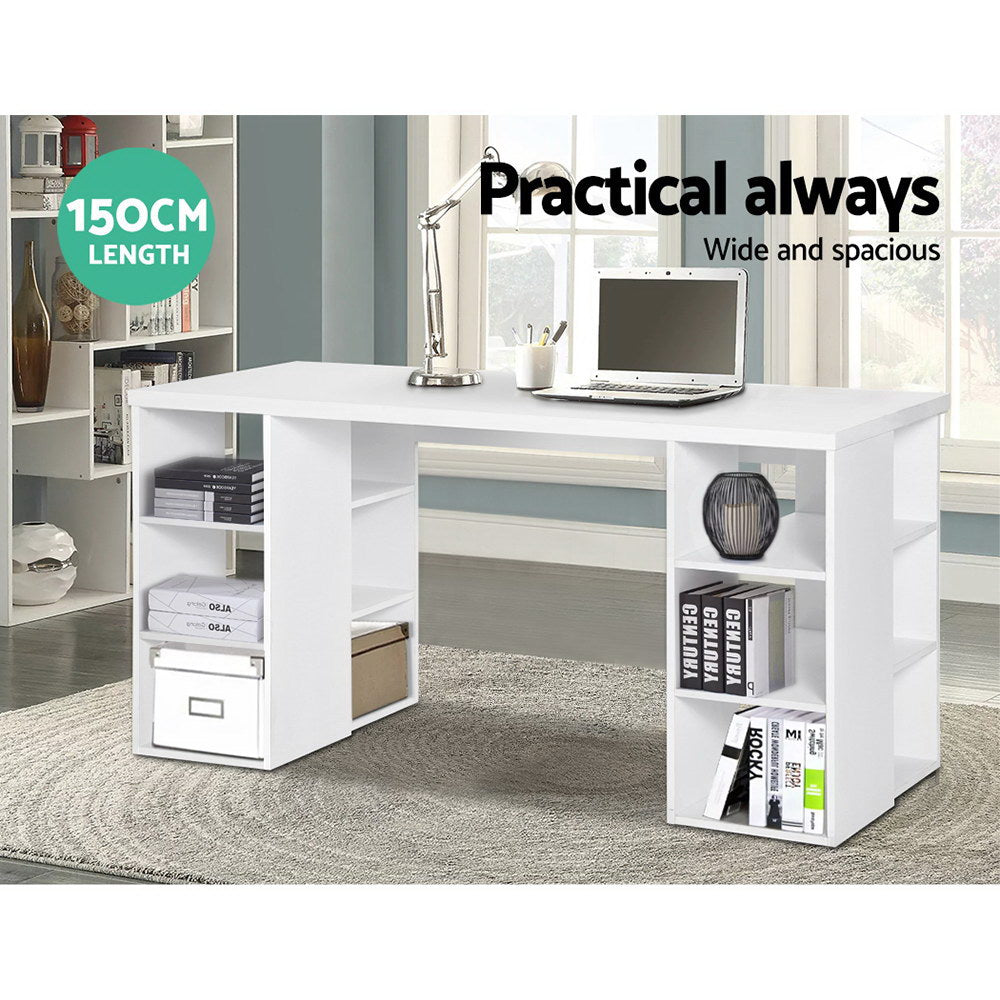Desks: Artiss Computer Desk Bookshelf White 150CM