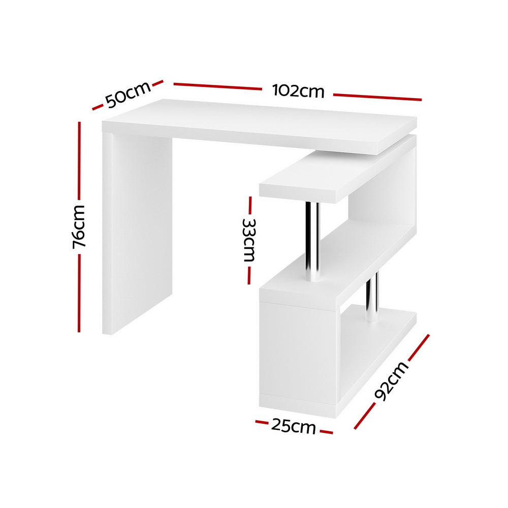 Desks: Artiss Computer Desk L-Shape Bookshelf White