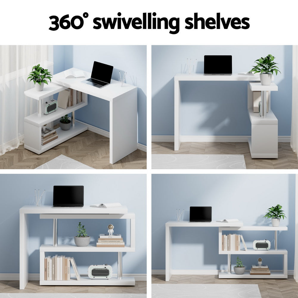 Desks: Artiss Computer Desk L-Shape Bookshelf White