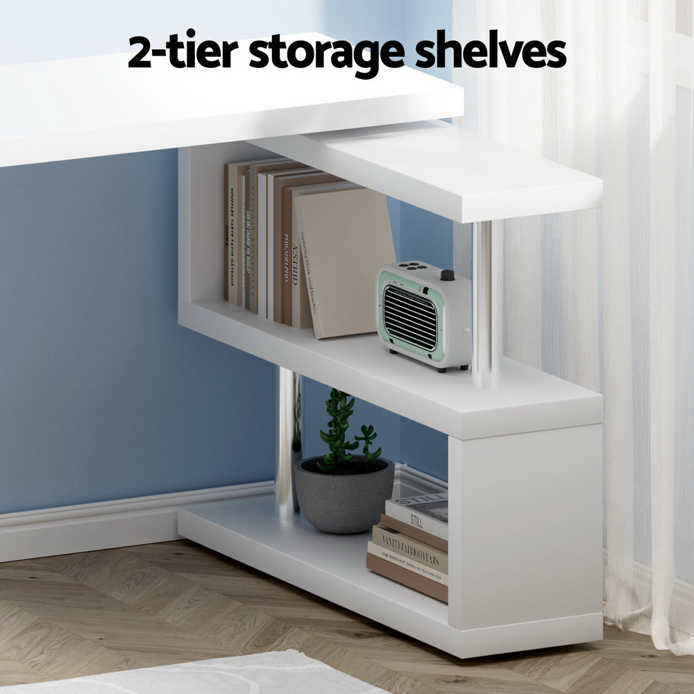 Desks: Artiss Computer Desk L-Shape Bookshelf White