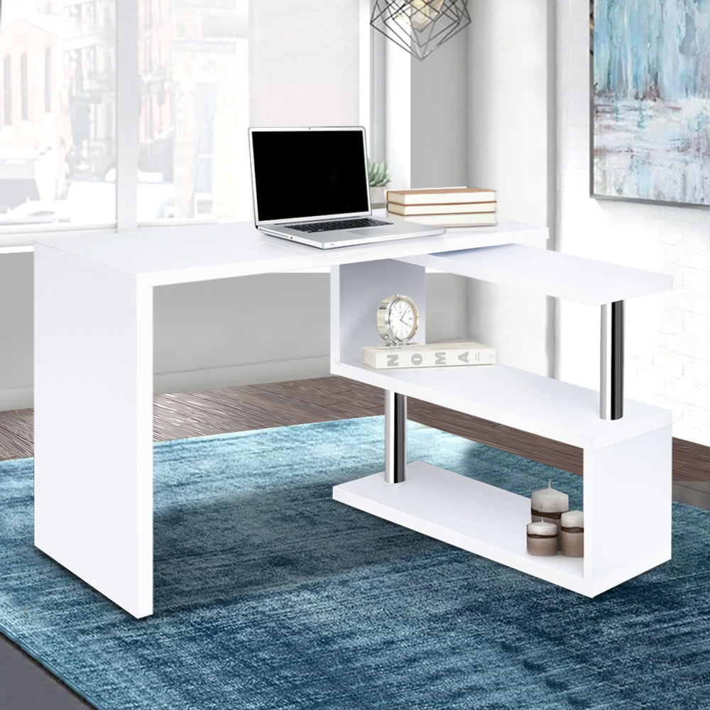 Desks: Artiss Computer Desk L-Shape Bookshelf White