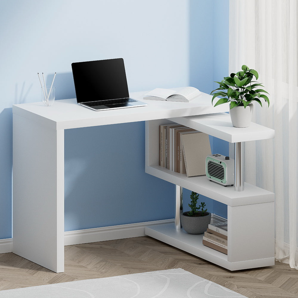Desks: Artiss Computer Desk L-Shape Bookshelf White