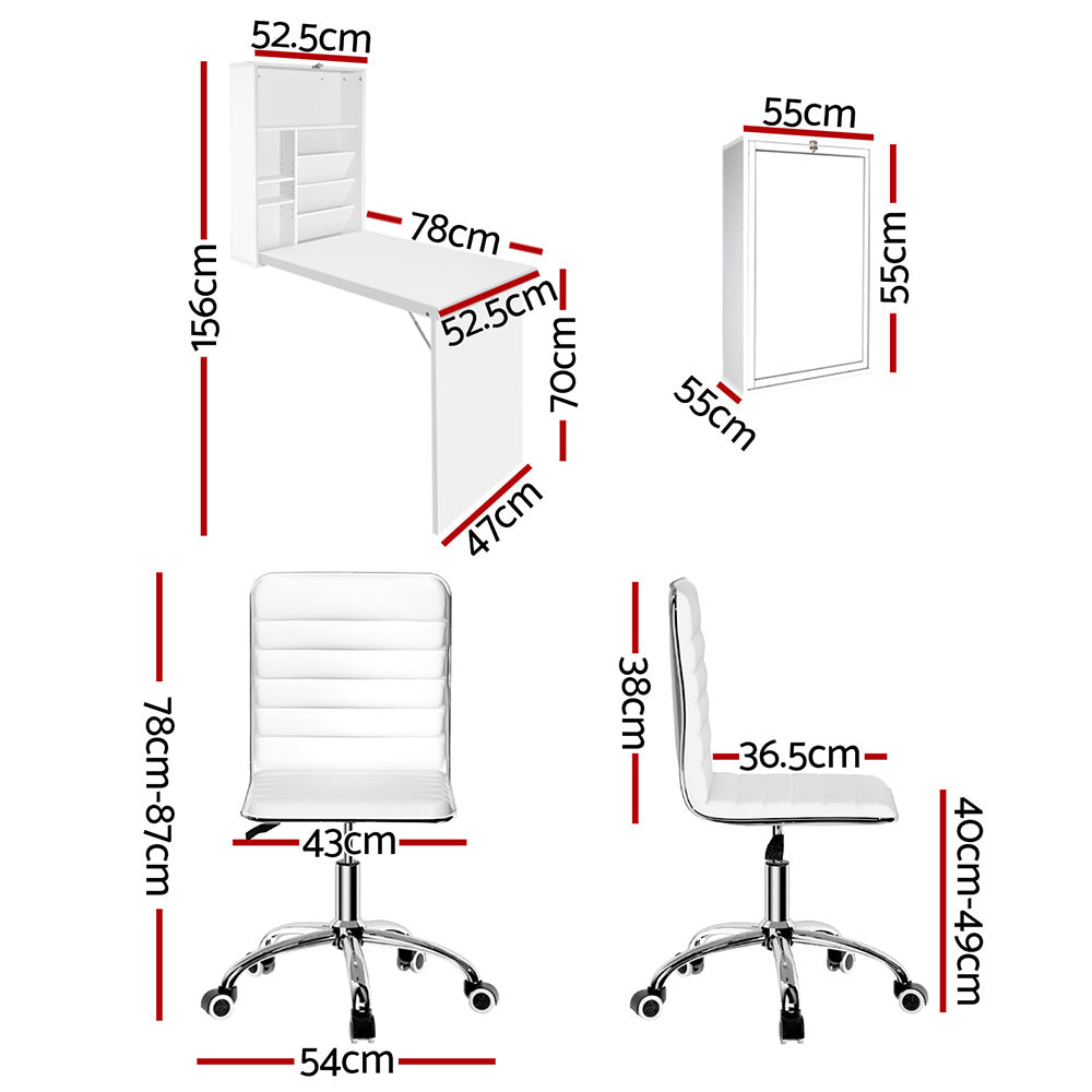Desks: Artiss Computer Desk Office Chair Set PU Leather Wall Mount Foldable Table White