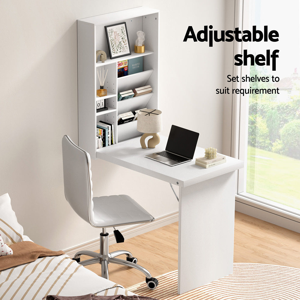Desks: Artiss Computer Desk Office Chair Set PU Leather Wall Mount Foldable Table White