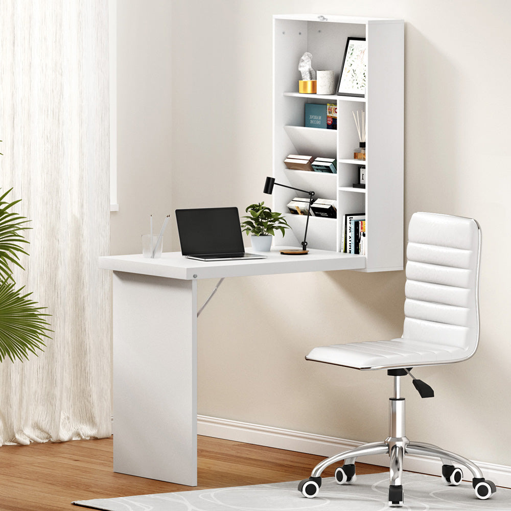 Desks: Artiss Computer Desk Office Chair Set PU Leather Wall Mount Foldable Table White