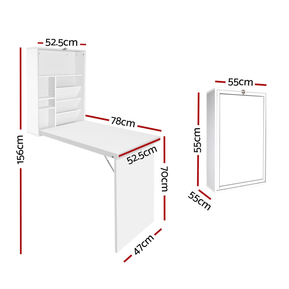 Bookcases & Shelves: Artiss Computer Desk Bookshelf Wall Mount White