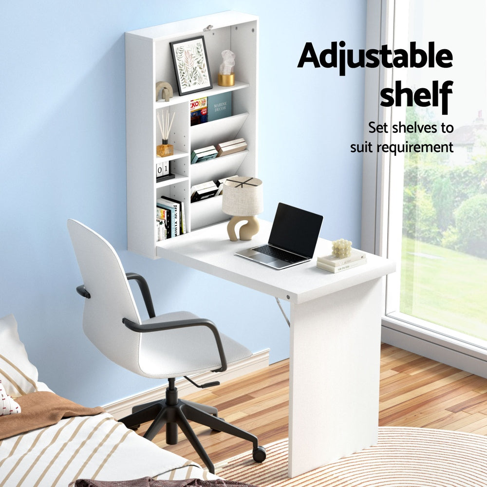 Bookcases & Shelves: Artiss Computer Desk Bookshelf Wall Mount White