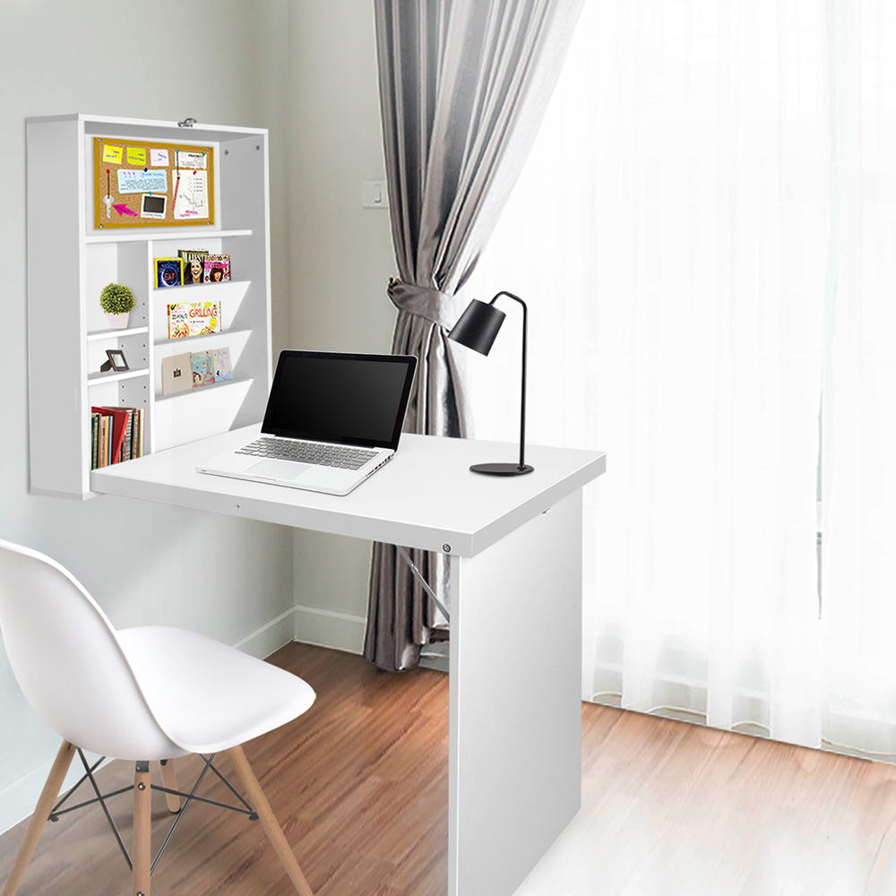 Bookcases & Shelves: Artiss Computer Desk Bookshelf Wall Mount White