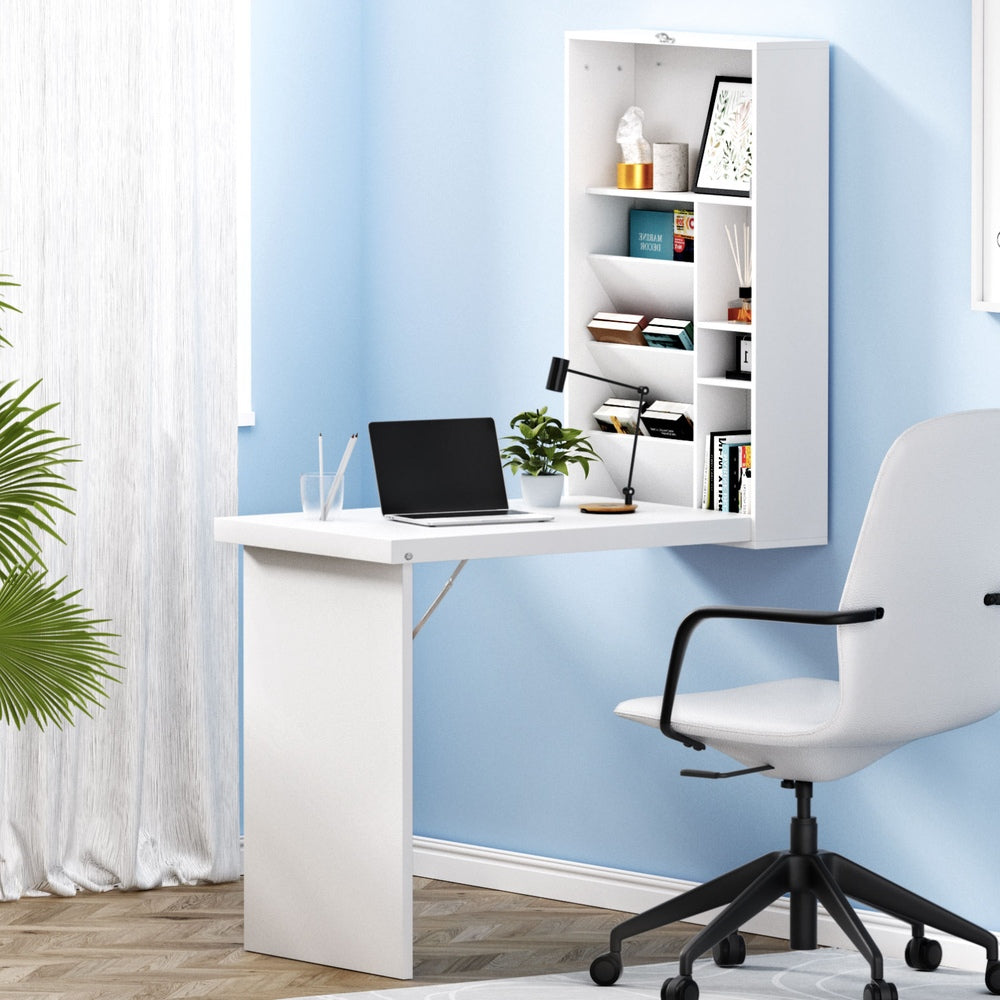 Bookcases & Shelves: Artiss Computer Desk Bookshelf Wall Mount White