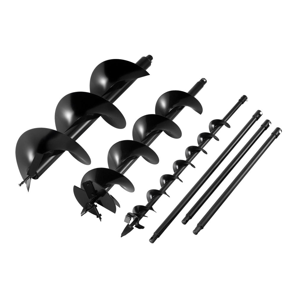 Outdoor Power Equipment: Giantz Post Hole Digger Auger Drill Bit Set 100mm 200mm 300mm Carbon Steel Black