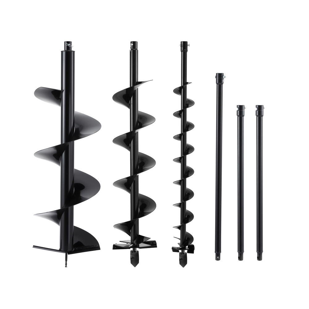 Outdoor Power Equipment: Giantz Post Hole Digger Auger Drill Bit Set 100mm 200mm 300mm Carbon Steel Black