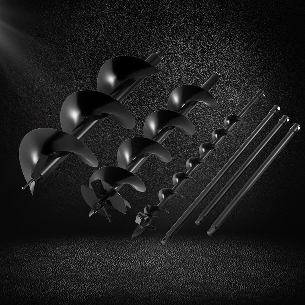 Outdoor Power Equipment: Giantz Post Hole Digger Auger Drill Bit Set 100mm 200mm 300mm Carbon Steel Black