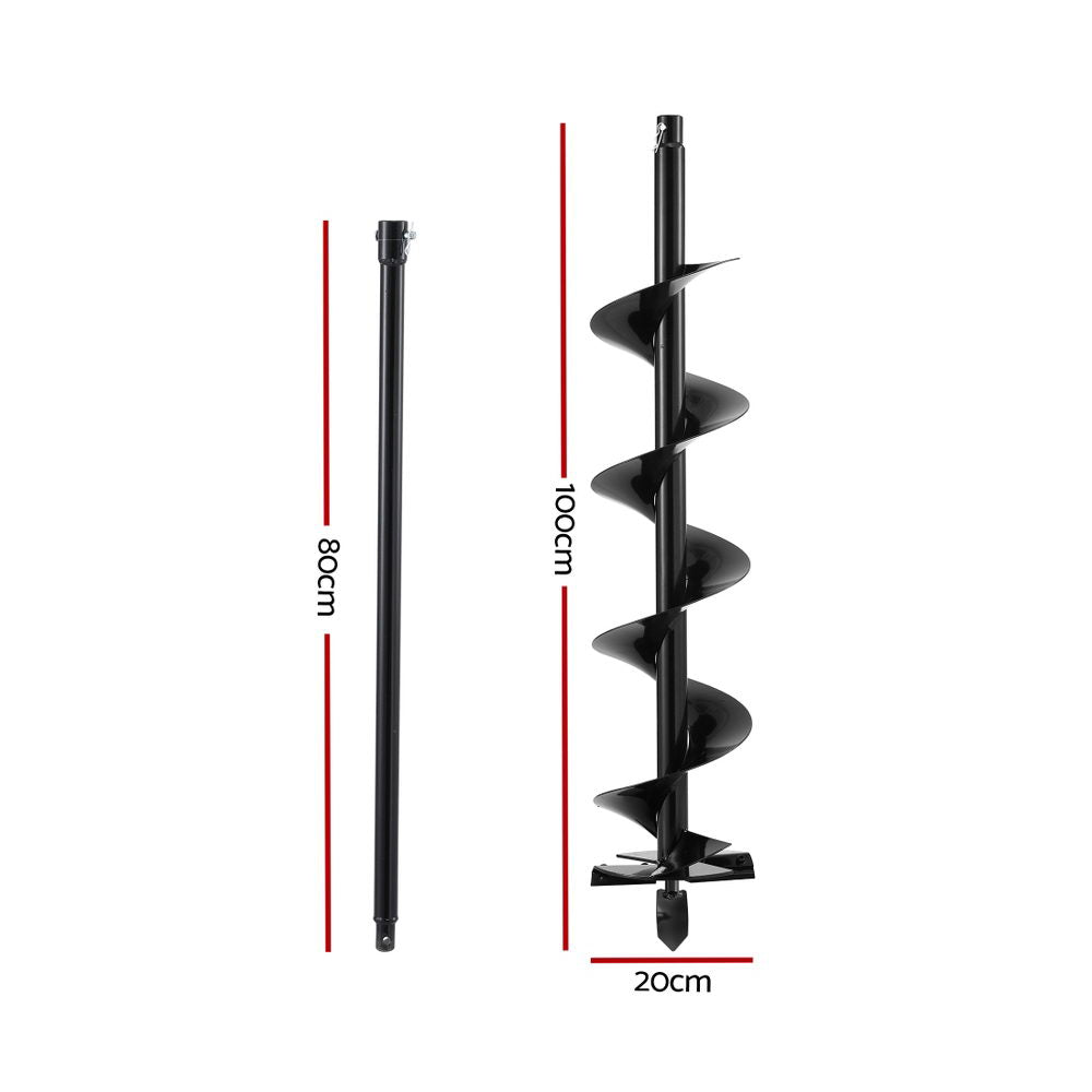 Outdoor Power Equipment: Giantz Post Hole Digger Auger Drill Bit 200mm with 80cm Extension Shaft Black