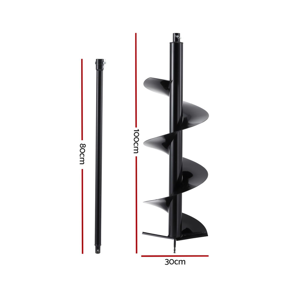Outdoor Power Equipment: Giantz Post Hole Digger Auger Drill Bit 300mm with 80cm Extension Shaft Black
