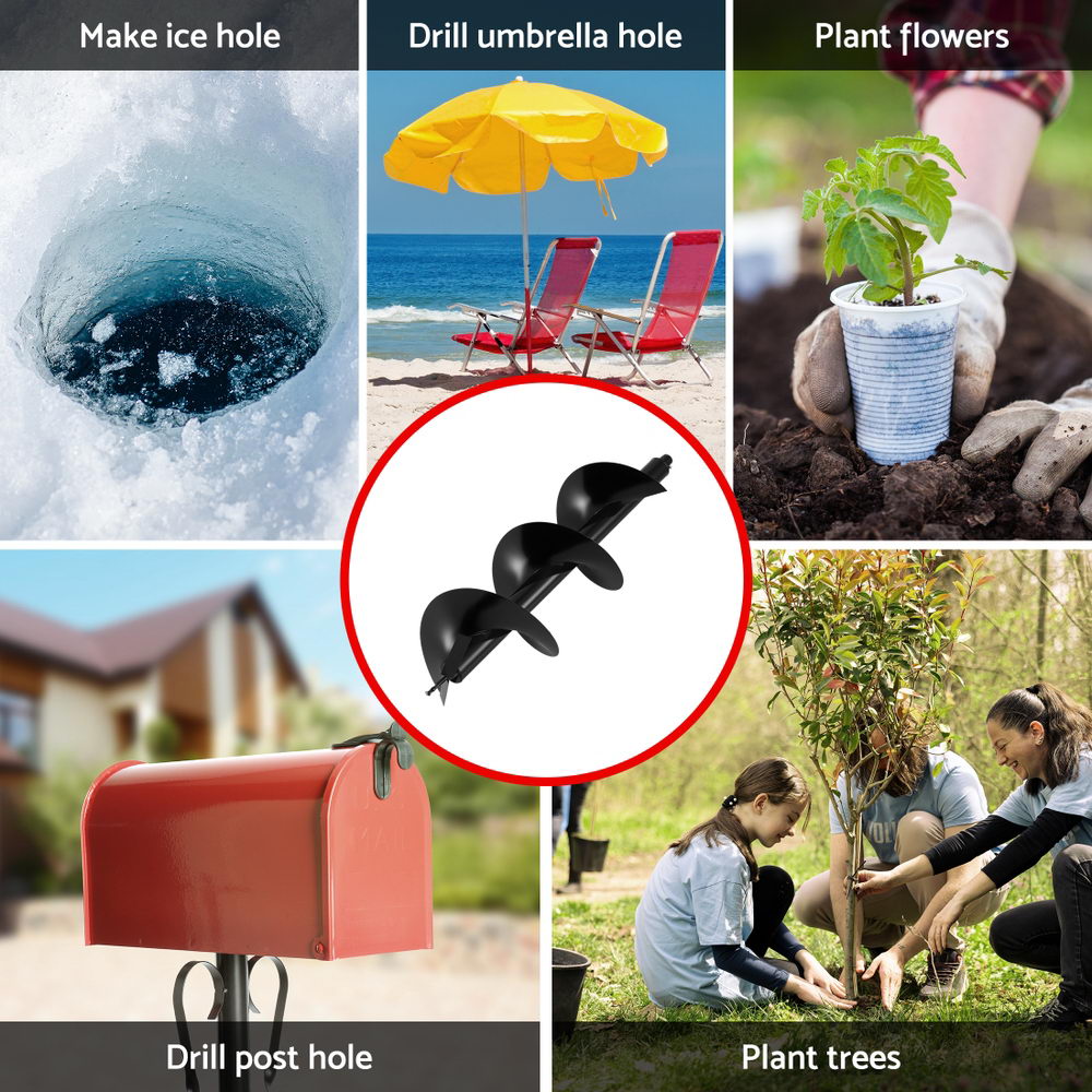 Outdoor Power Equipment: Giantz Post Hole Digger Auger Drill Bit 300mm with 80cm Extension Shaft Black