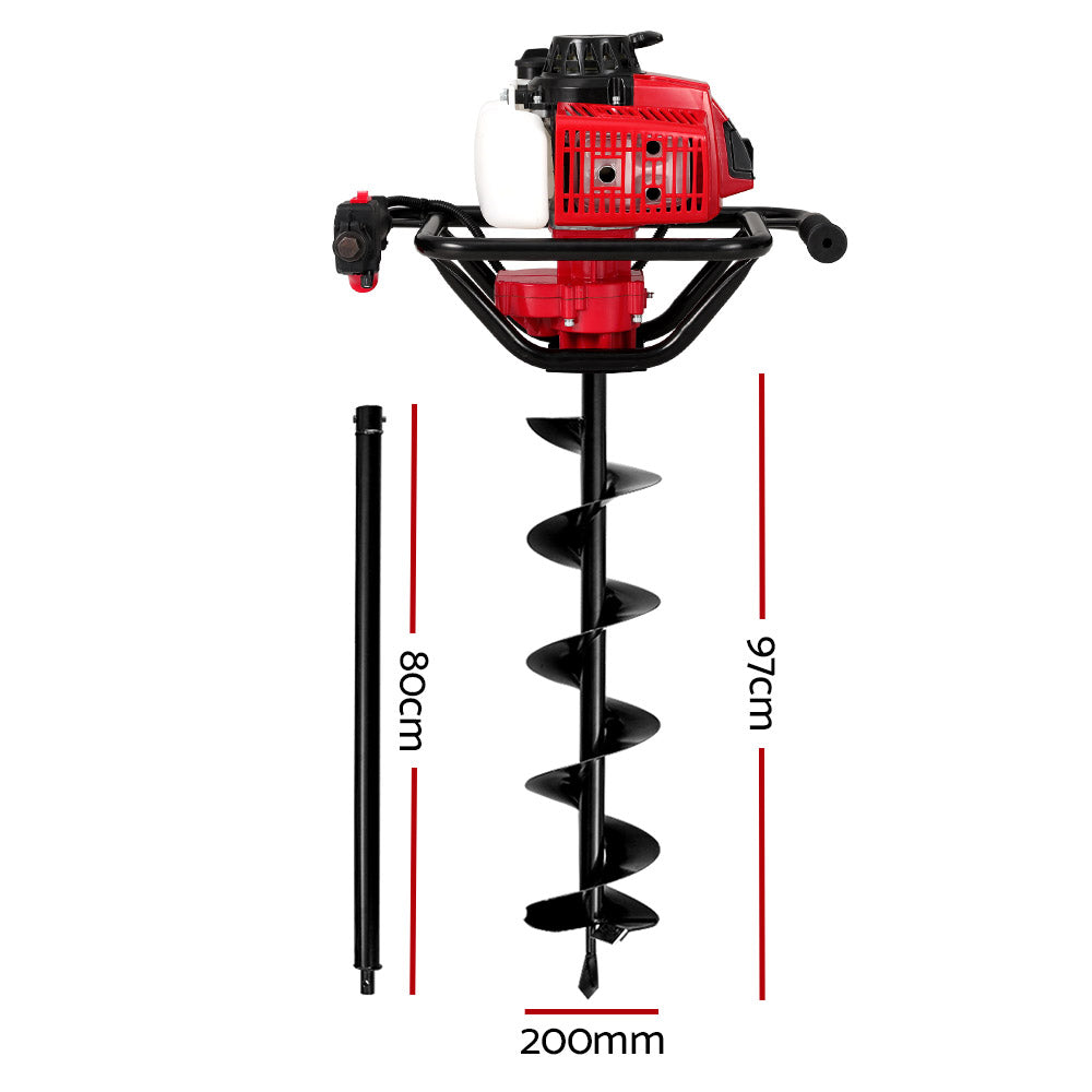 Outdoor Power Equipment: Giantz Post Hole Digger 200mm Petrol Drill Extension Auger Bits