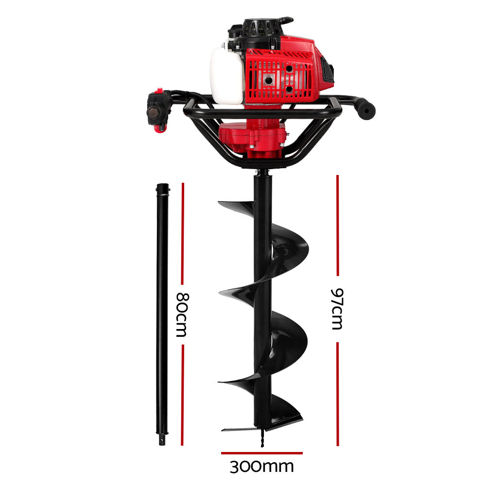 Outdoor Power Equipment: Giantz Post Hole Digger 300mm Petrol Drill Extension Auger Bits