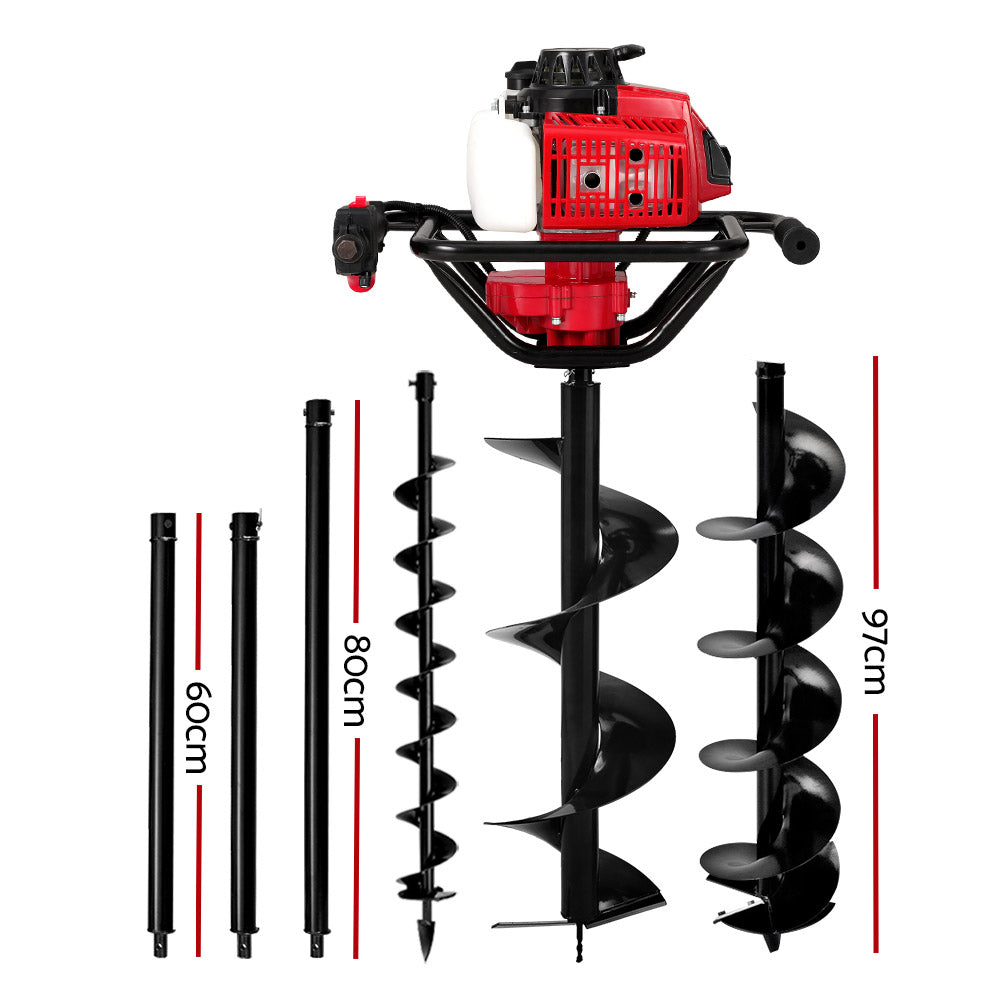 Outdoor Power Equipment: Giantz Post Hole Digger Petrol Motor Drill Extension Auger Bits Kits