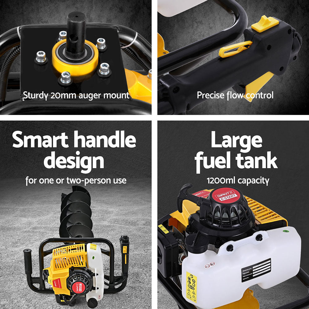Outdoor Power Equipment: Giantz Post Hole Digger 200mm Petrol Drill Auger Extension Bits