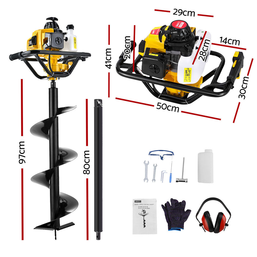 Outdoor Power Equipment: Giantz Post Hole Digger 300mm Petrol Drill Auger Extension Bits