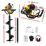 Outdoor Power Equipment: Giantz Post Hole Digger 300mm Petrol Drill Auger Extension Bits