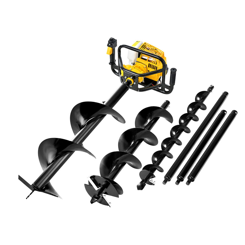 Outdoor Power Equipment: Giantz Post Hole Digger Petrol Motor Drill Extension Auger Bits Kits