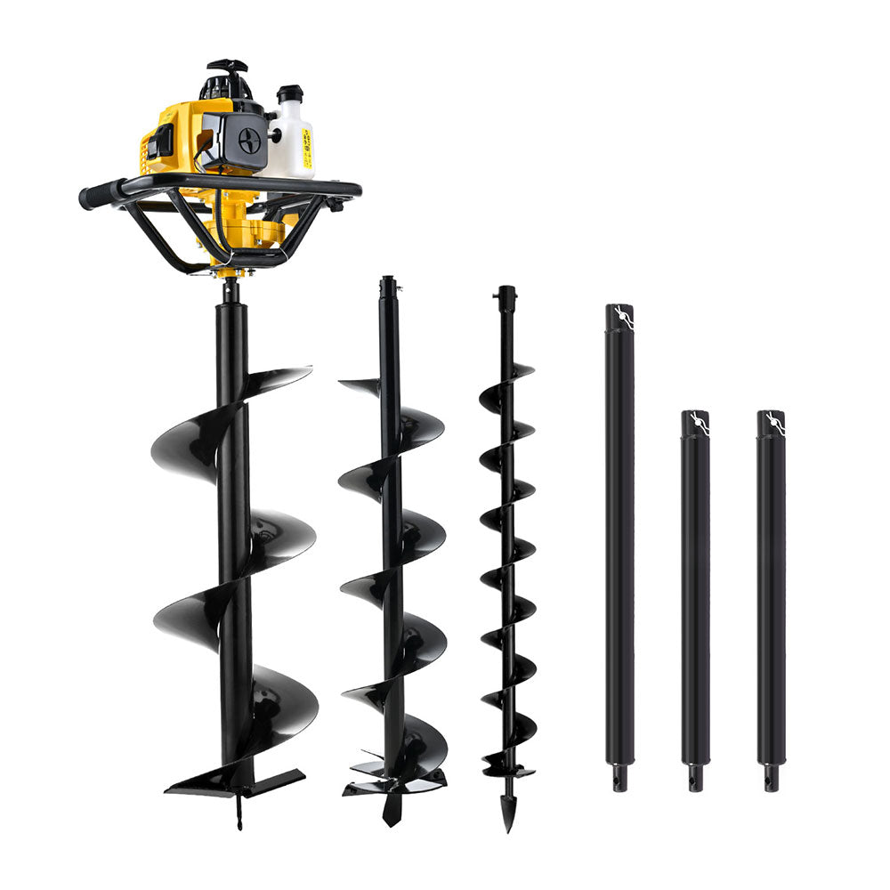 Outdoor Power Equipment: Giantz Post Hole Digger Petrol Motor Drill Extension Auger Bits Kits