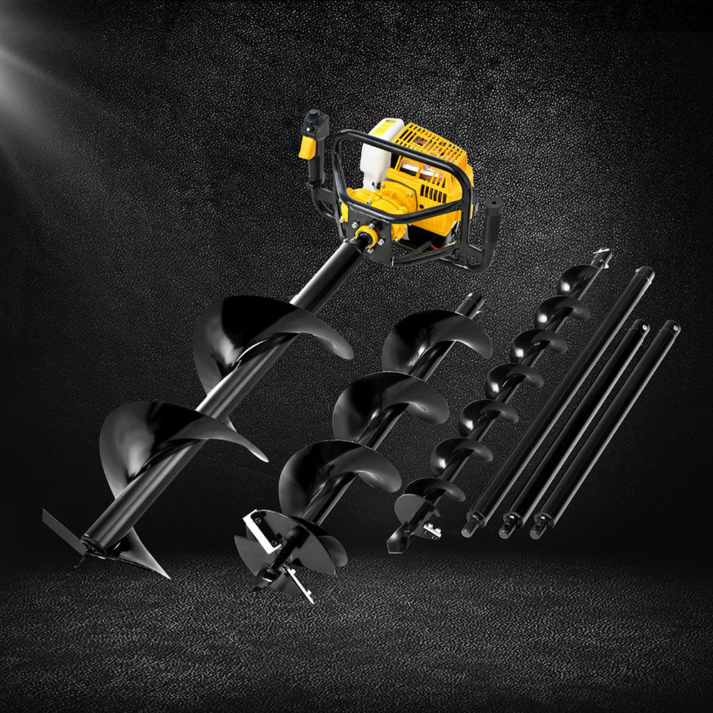 Outdoor Power Equipment: Giantz Post Hole Digger Petrol Motor Drill Extension Auger Bits Kits