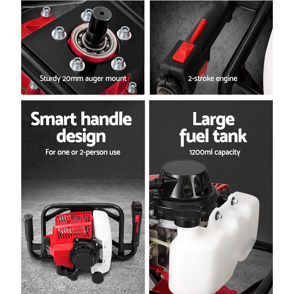 Outdoor Power Equipment: Giantz Post Hole Digger Motor Only Engine Petrol Red