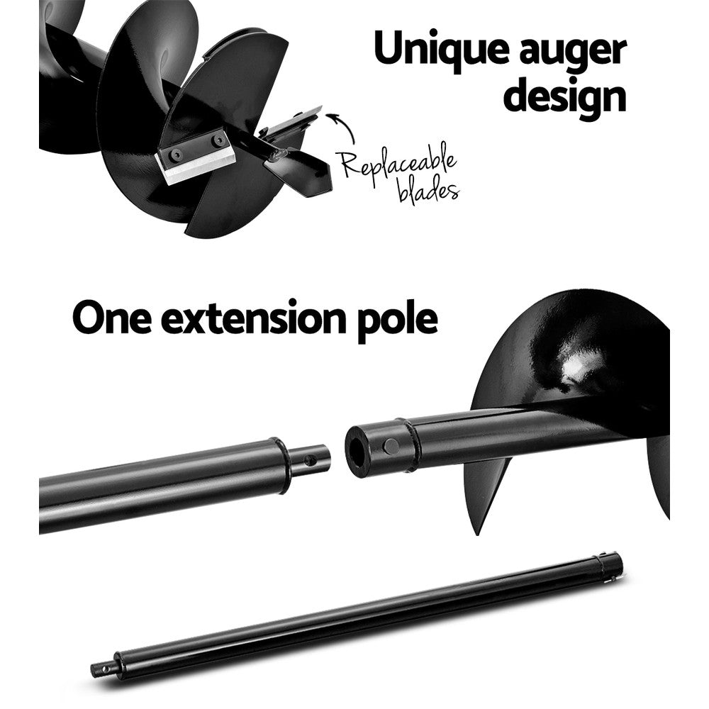 Outdoor Power Equipment: Giantz Post Hole Digger 200mm Petrol Drill Extension Bits Auger