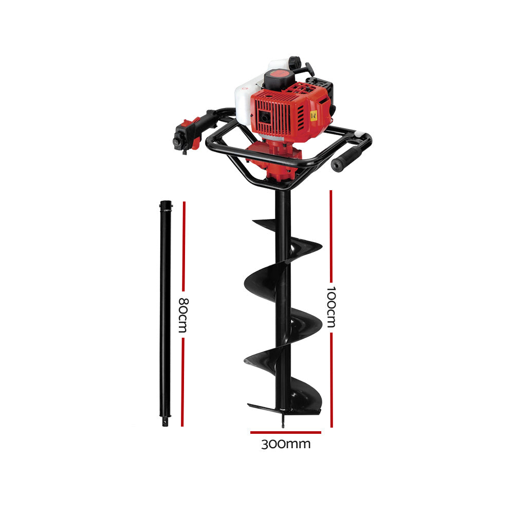 Outdoor Power Equipment: Giantz Post Hole Digger 300mm Petrol Drill Extension Bits Auger
