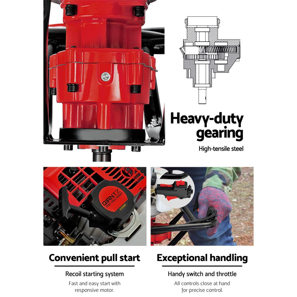 Outdoor Power Equipment: Giantz Post Hole Digger 300mm Petrol Drill Extension Bits Auger