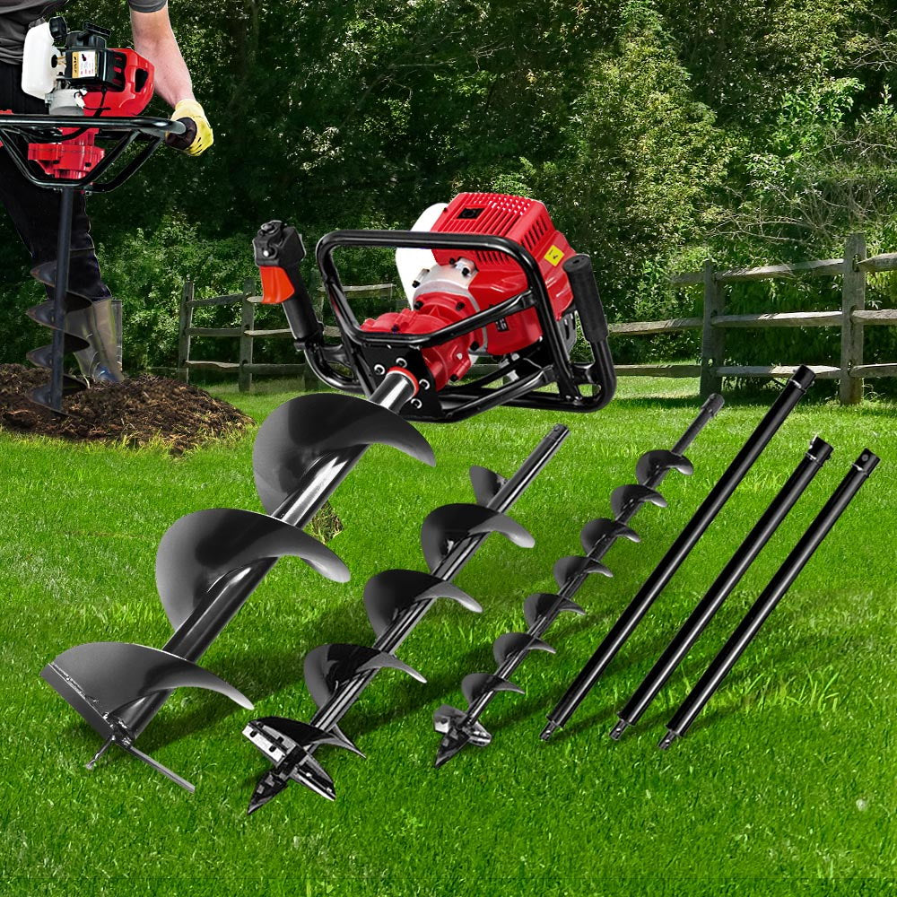 Outdoor Power Equipment: Giantz Post Hole Diggers Petrol Digger Extension Auger Bits
