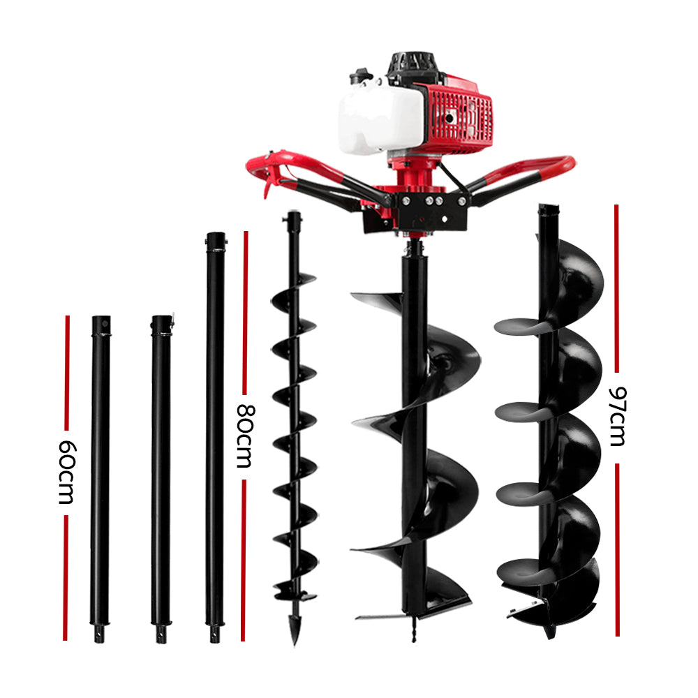 Outdoor Power Equipment: Giantz Post Hole Digger Petrol Motor Drill Extension Auger Bits Kits