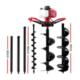 Outdoor Power Equipment: Giantz Post Hole Digger Petrol Motor Drill Extension Auger Bits Kits