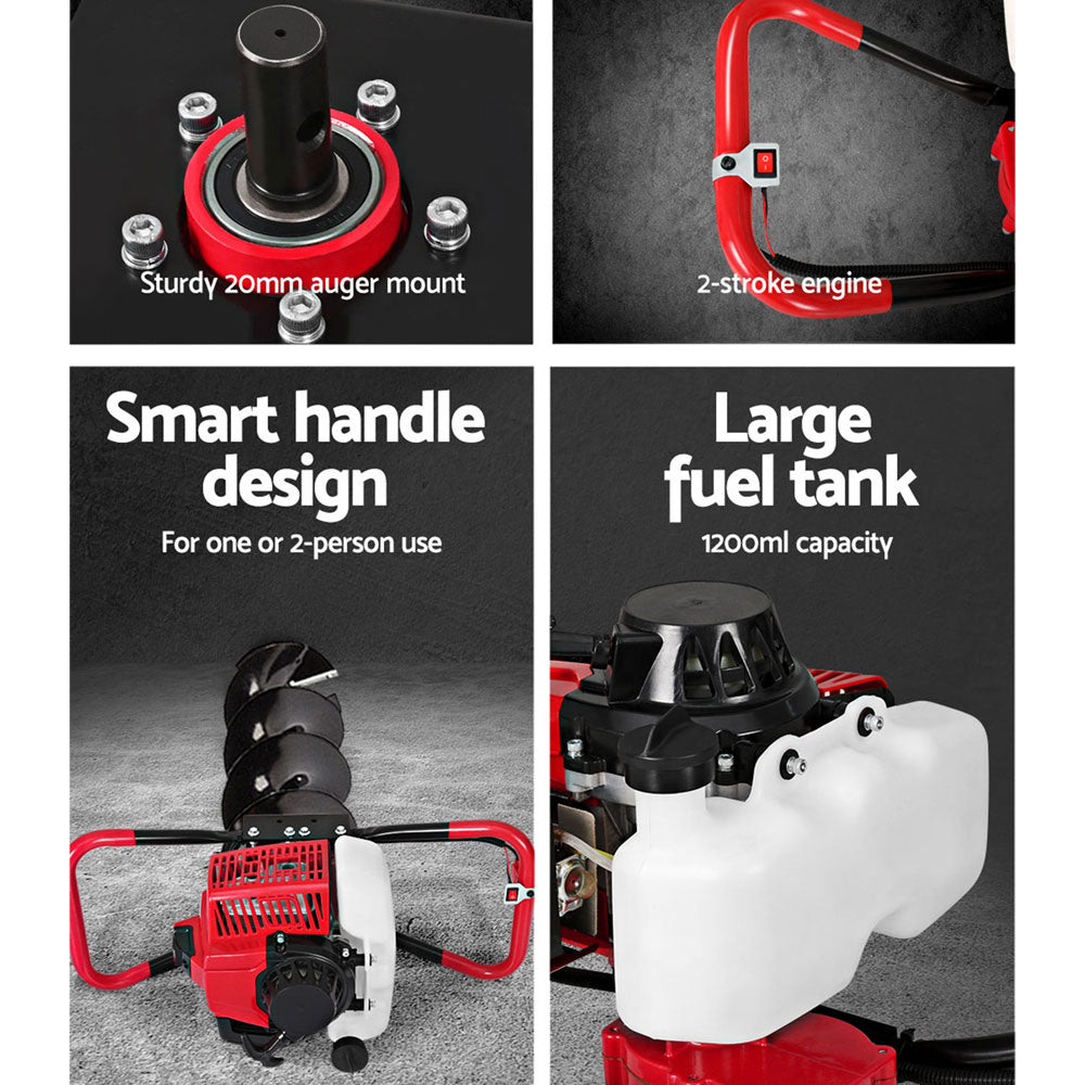 Outdoor Power Equipment: Giantz Post Hole Digger Petrol Motor Drill Extension Auger Bits Kits