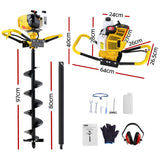 Drill & Screwdriver Accessories: Giantz 74CC Post Hole Digger 200mm Petrol Drill Auger Extension Bits