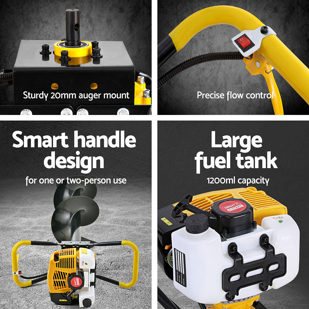Drill & Screwdriver Accessories: Giantz 74CC Post Hole Digger 300mm Petrol Drill Auger Extension Bits