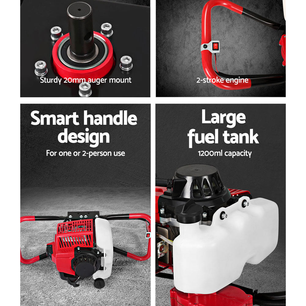 Outdoor Power Equipment: Giantz Petrol Post Hole Digger Motor Only Engine Red