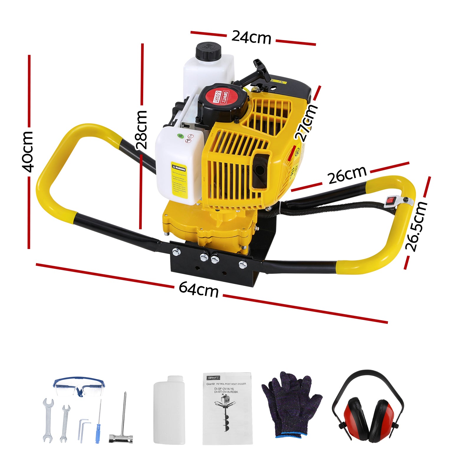 Outdoor Power Equipment: Giantz 74CC Post Hole Digger Motor Only Petrol Engine Yellow