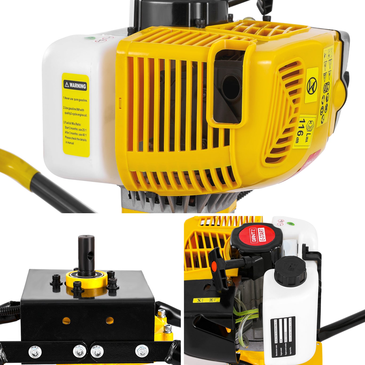 Outdoor Power Equipment: Giantz 74CC Post Hole Digger Motor Only Petrol Engine Yellow