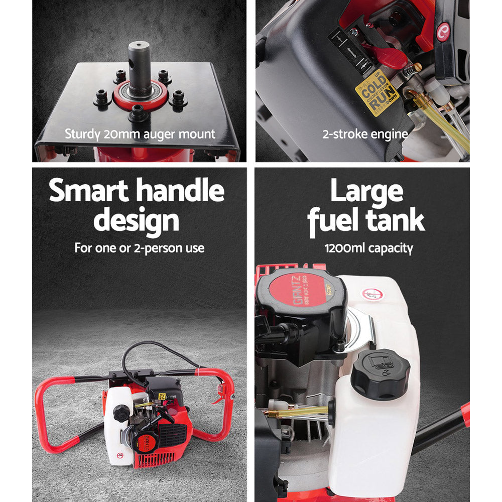 Outdoor Power Equipment: Giantz Post Hole Digger Motor Only Petrol Engine Red