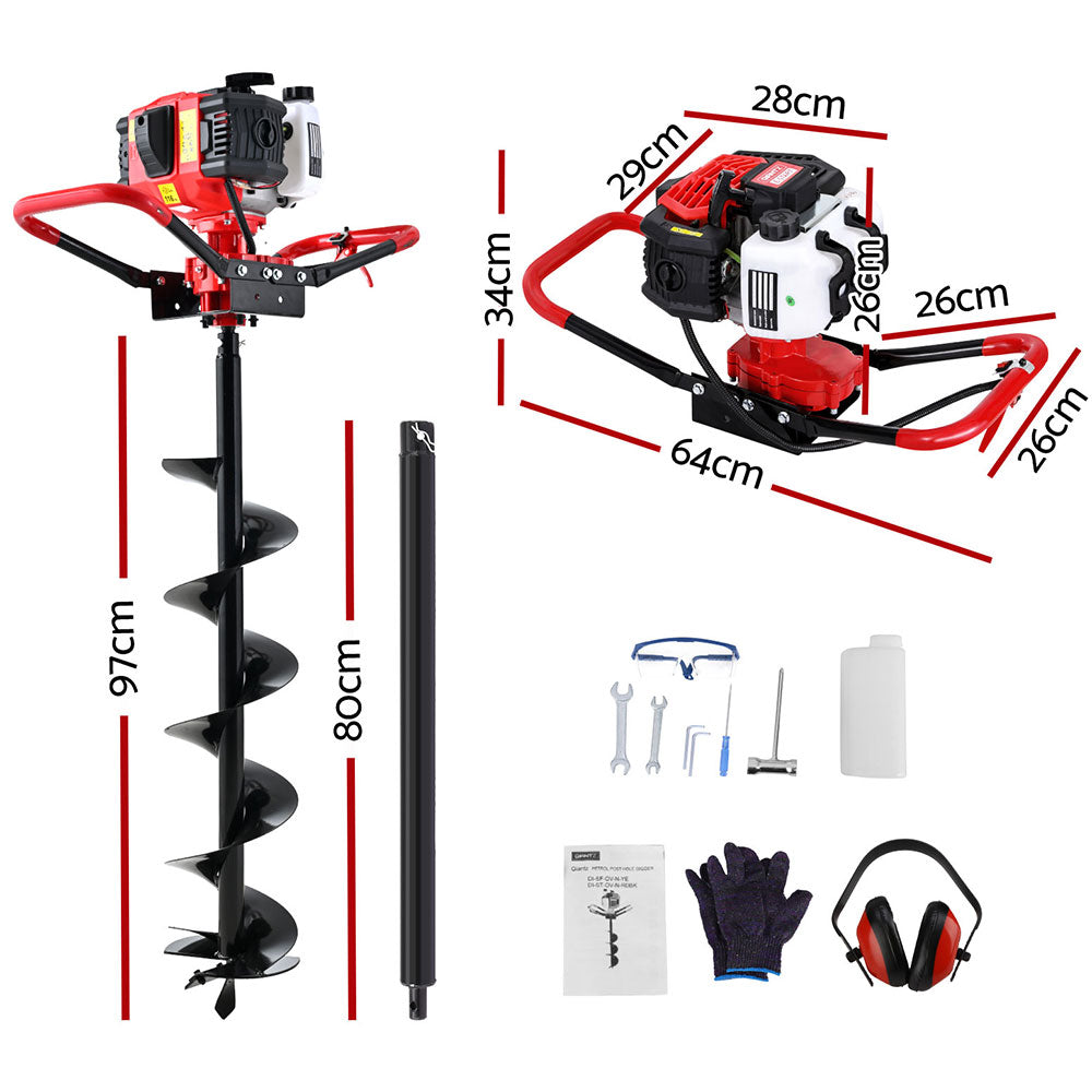 Drill & Screwdriver Accessories: Giantz Post Hole Digger 200mm Petrol Drill Auger Extension Bits