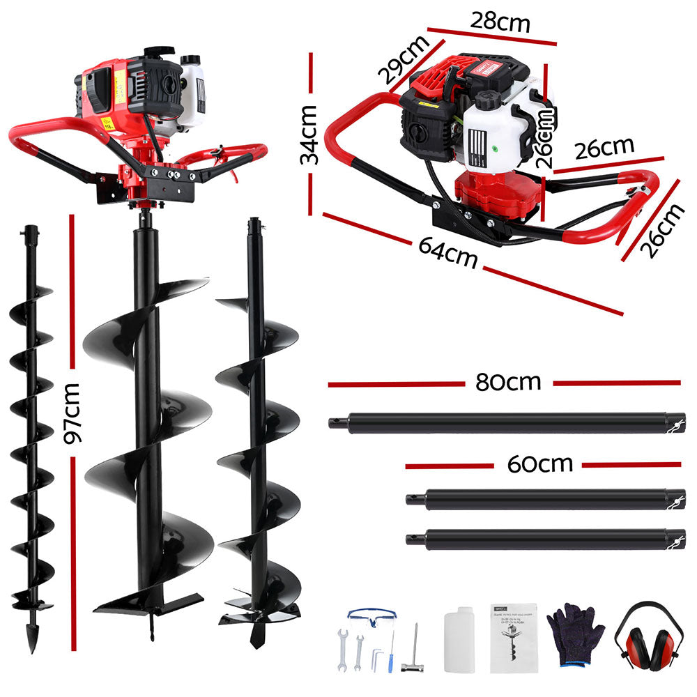 Drill & Screwdriver Accessories: Giantz Post Hole Digger Petrol Motor Drill Extension Auger Bits Kits