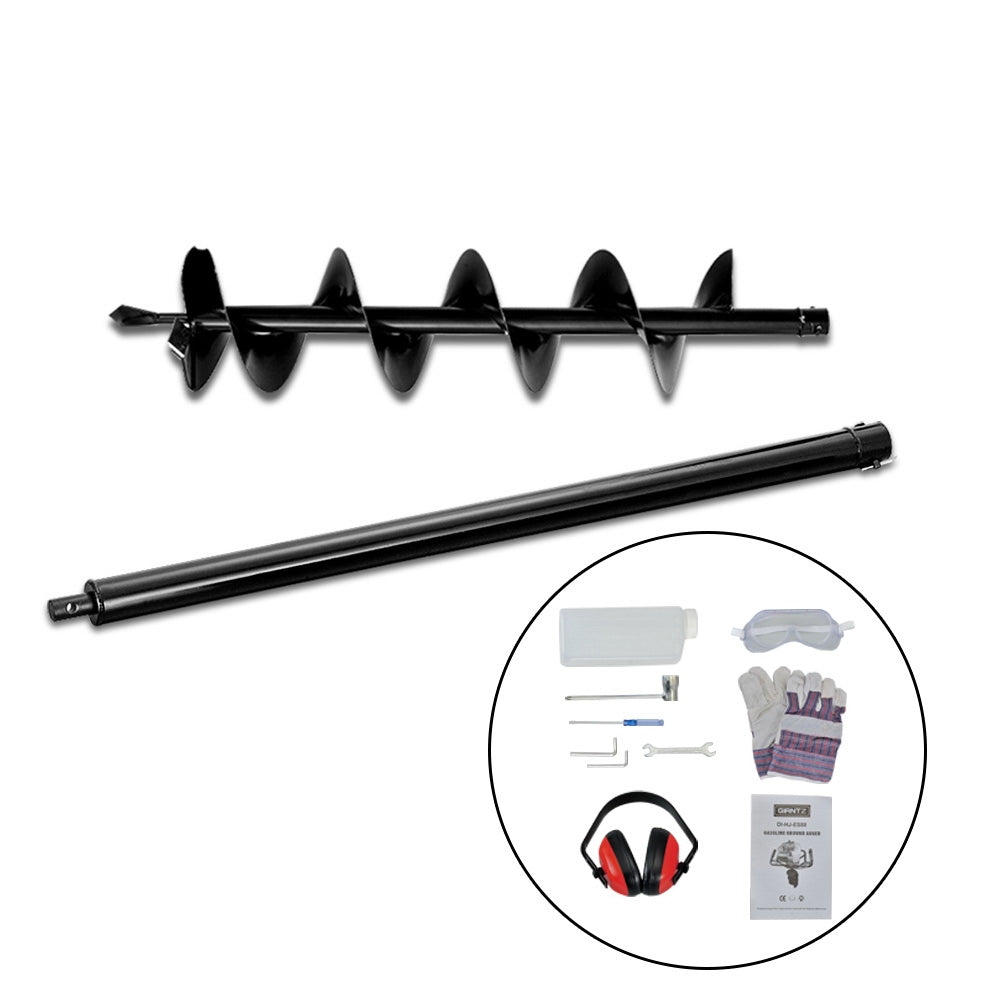 Outdoor Power Equipment: Giantz 66CC Post Hole Digger 200mm Petrol Drill Extension Auger Bits